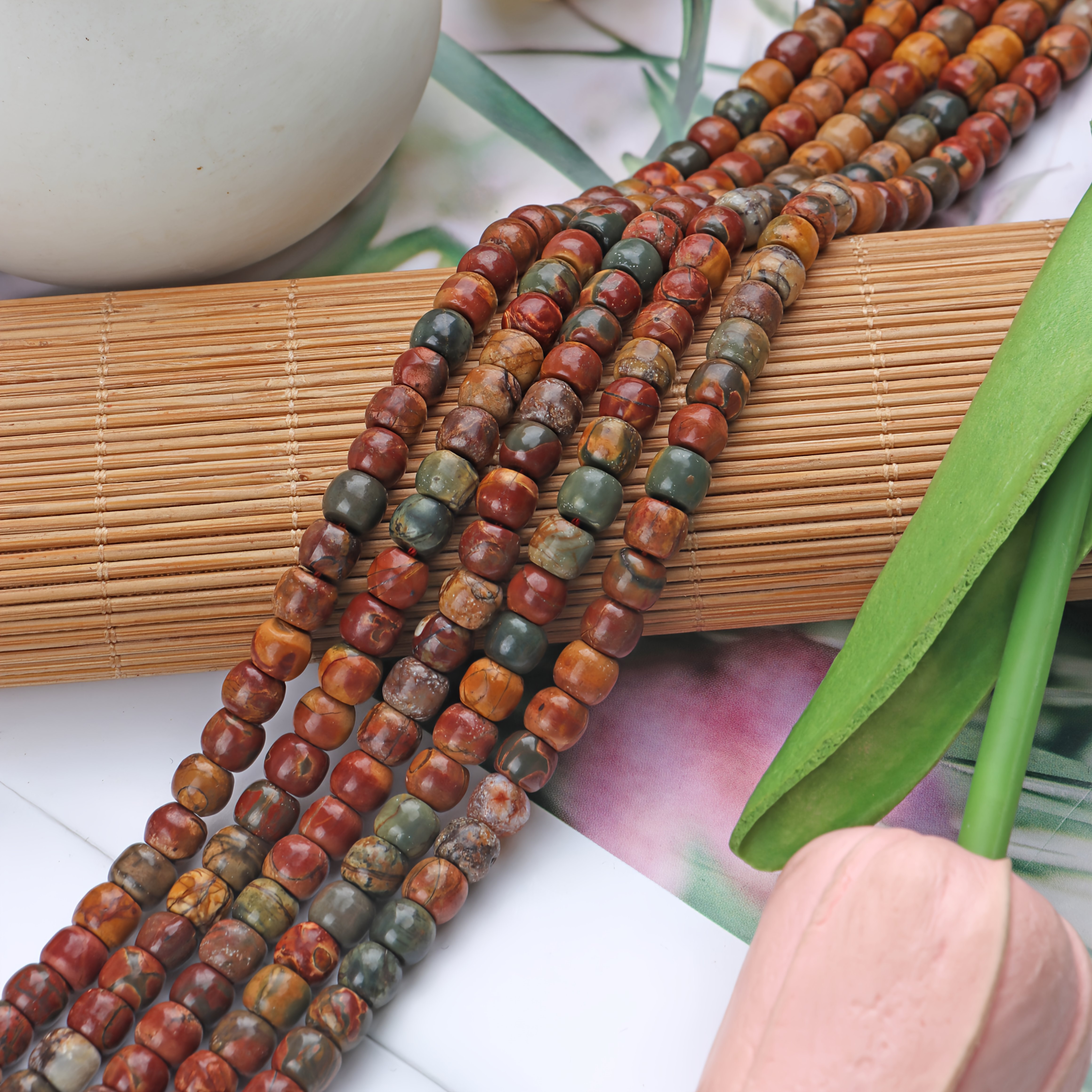 Natural Red Line Pine Picasso Barrel Beads for DIY Jewelry Making